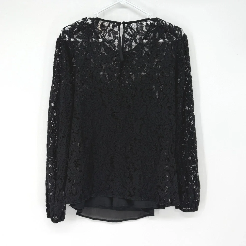 Michael Kors Black Lace Sheer Blouse Lined Long Sleeve‎ Romantic Goth Layered